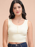 Tokyo Talkies Women Off White Solid Fitted Top - Off White - Image 1
