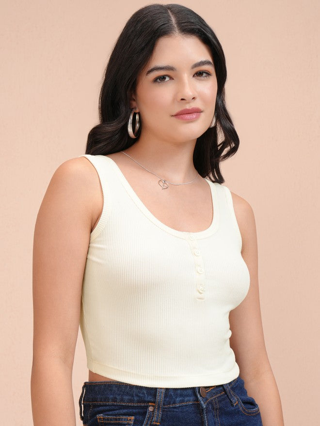 Tokyo Talkies Women Off White Solid Fitted Top - Off White - Image 6