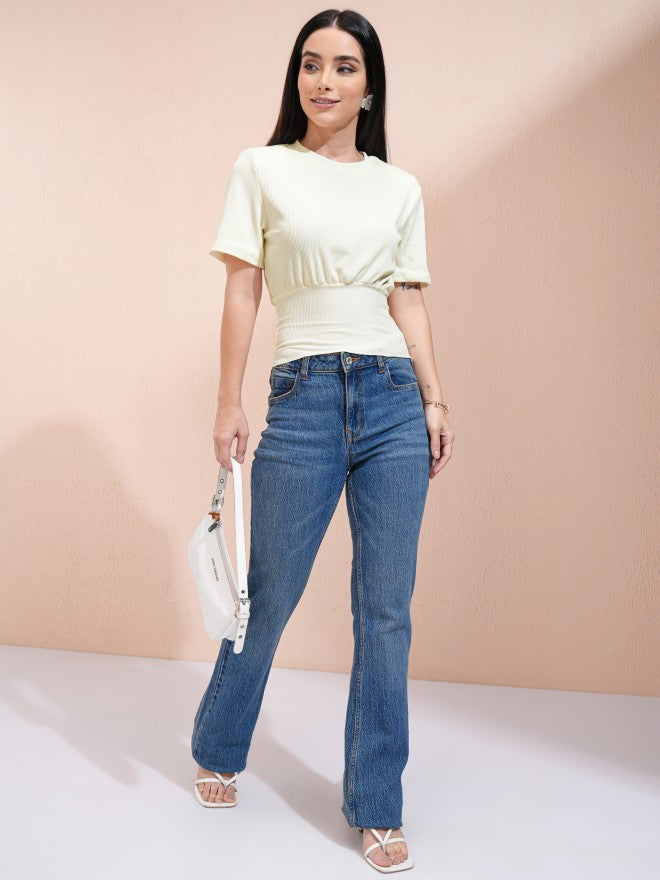 Tokyo Talkies Women Off White Solid Regular Top - Off White - Image 2