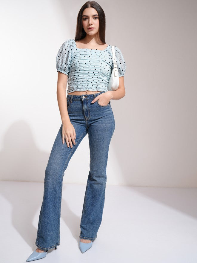 Tokyo Talkies Women Blue Printed Regular Top - Blue - Image 2