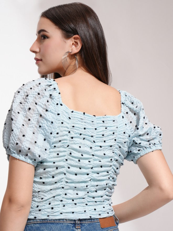 Tokyo Talkies Women Blue Printed Regular Top - Blue - Image 3