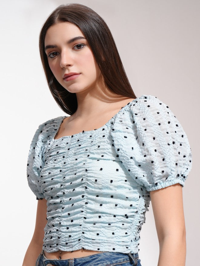 Tokyo Talkies Women Blue Printed Regular Top - Blue - Image 4