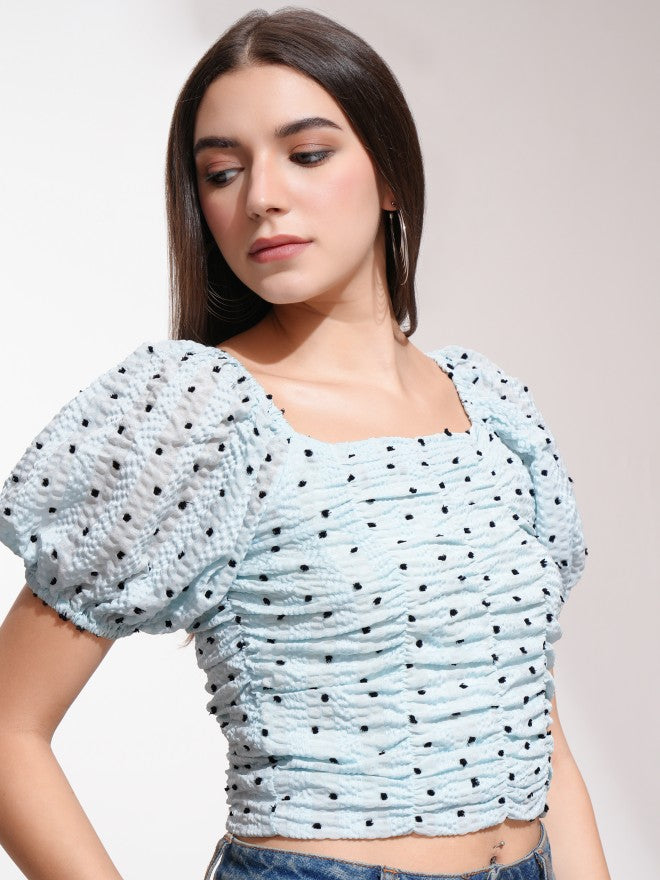 Tokyo Talkies Women Blue Printed Regular Top - Blue - Image 6