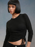 Tokyo Talkies Women Black Solid Fitted Top - Black - Image 1