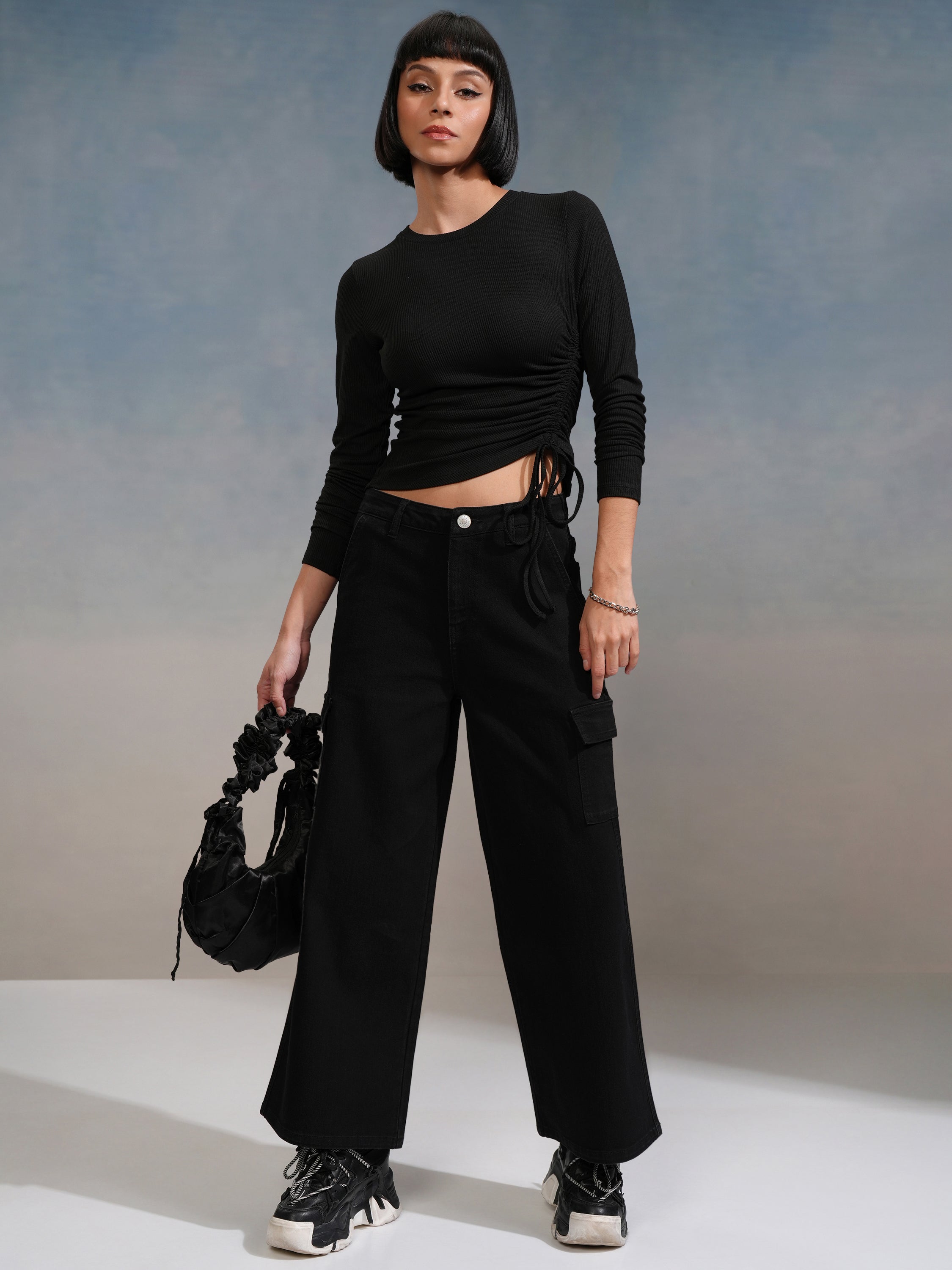 Tokyo Talkies Women Black Solid Fitted Top - Black - Image 2
