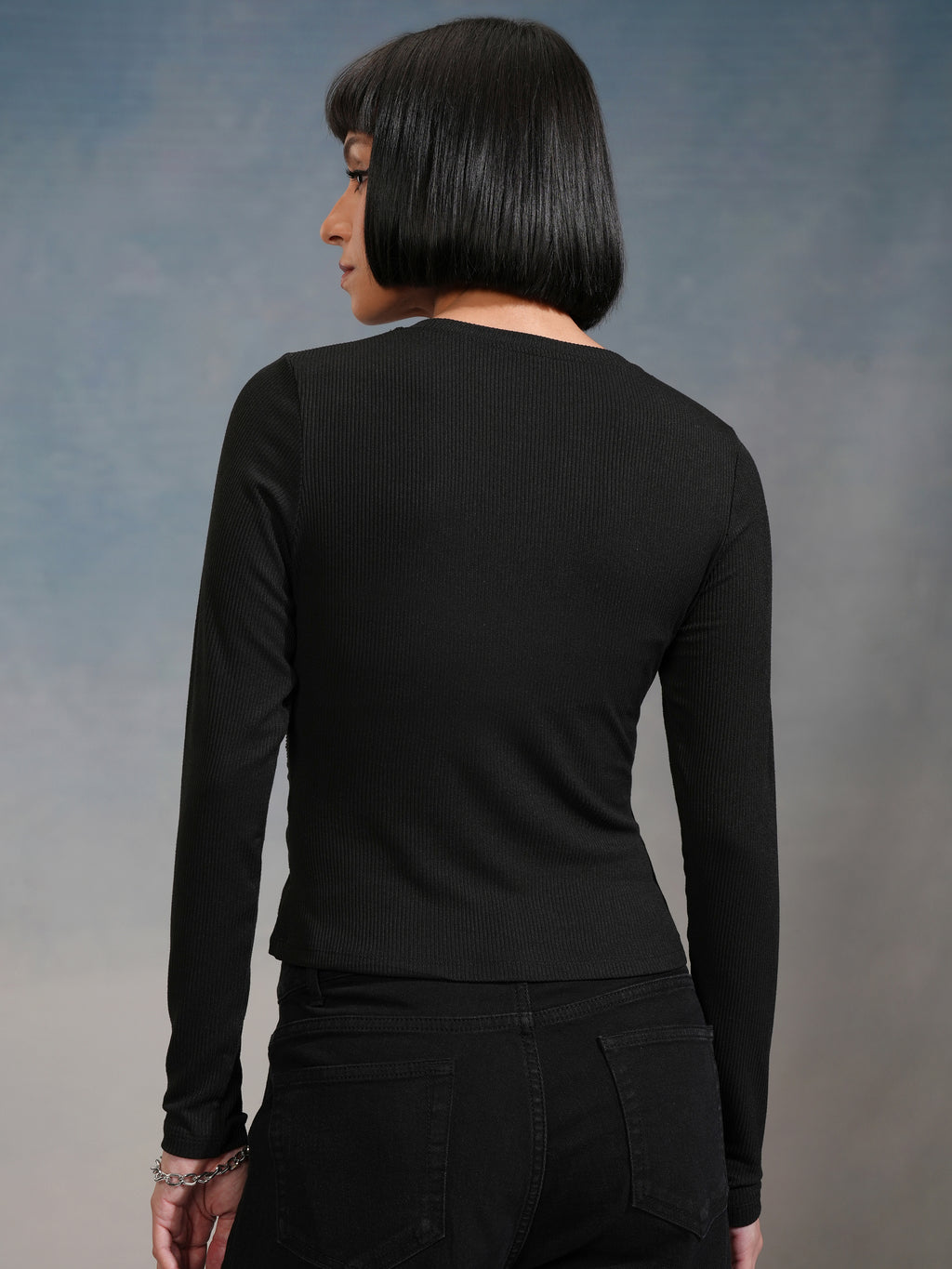 Tokyo Talkies Women Black Solid Fitted Top - Black - Image 3