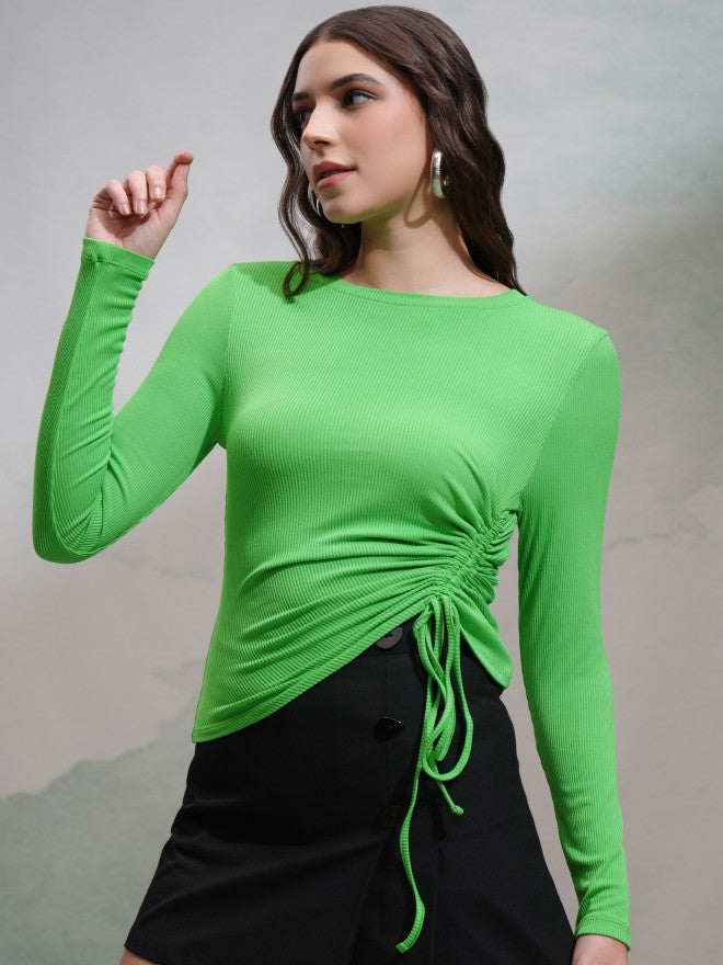 Tokyo Talkies Women Green Solid Fitted Top - Green - Image 4