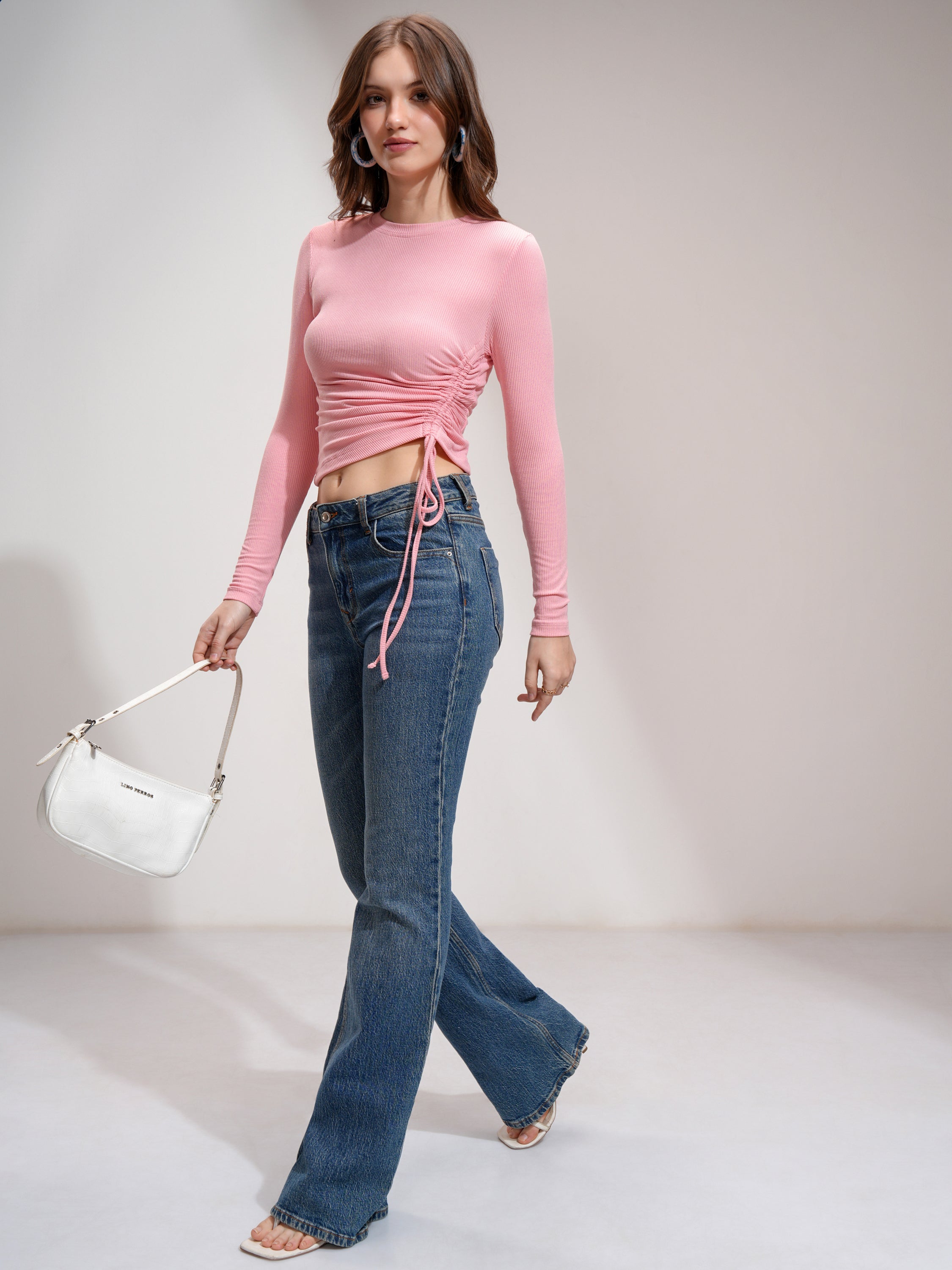 Tokyo Talkies Women Pink Solid Fitted Top - Pink - Image 2
