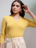 Tokyo Talkies Women Yellow Solid Fitted Top - Yellow - Image 1