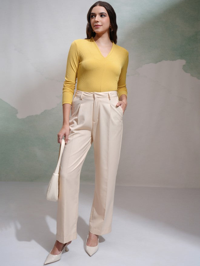 Tokyo Talkies Women Yellow Solid Fitted Top - Yellow - Image 2