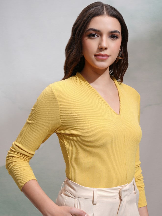 Tokyo Talkies Women Yellow Solid Fitted Top - Yellow - Image 6