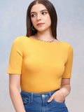 Tokyo Talkies Women Yellow Solid Fitted Top - Yellow - Image 1