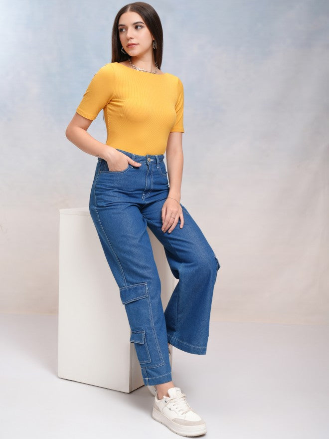 Tokyo Talkies Women Yellow Solid Fitted Top - Yellow - Image 2