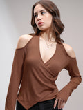 Tokyo Talkies Women Brown Solid Fitted Top - Brown - Image 1