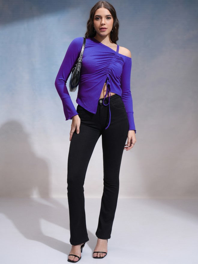 Tokyo Talkies Women Blue Solid Fitted Top - Blue - Image 2