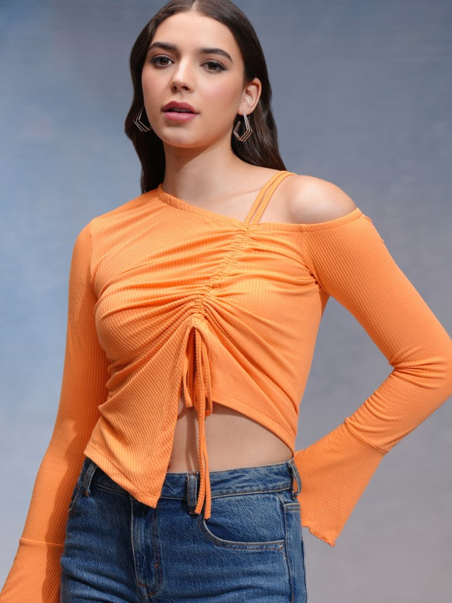 Tokyo Talkies Women Orange Solid Fitted Top - Orange - Image 1