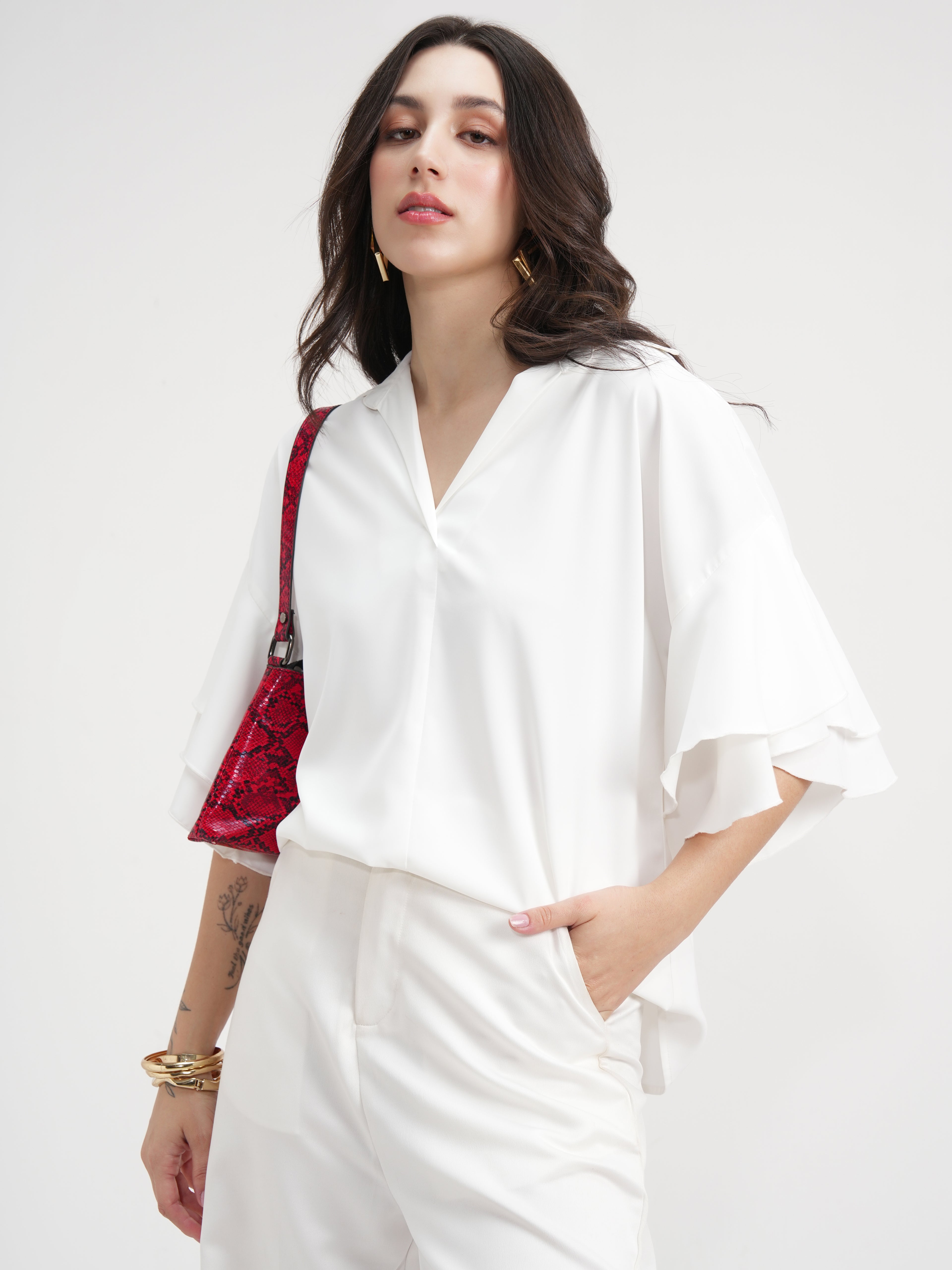 Tokyo Talkies Women White Solid Regular Top - White - Image 1