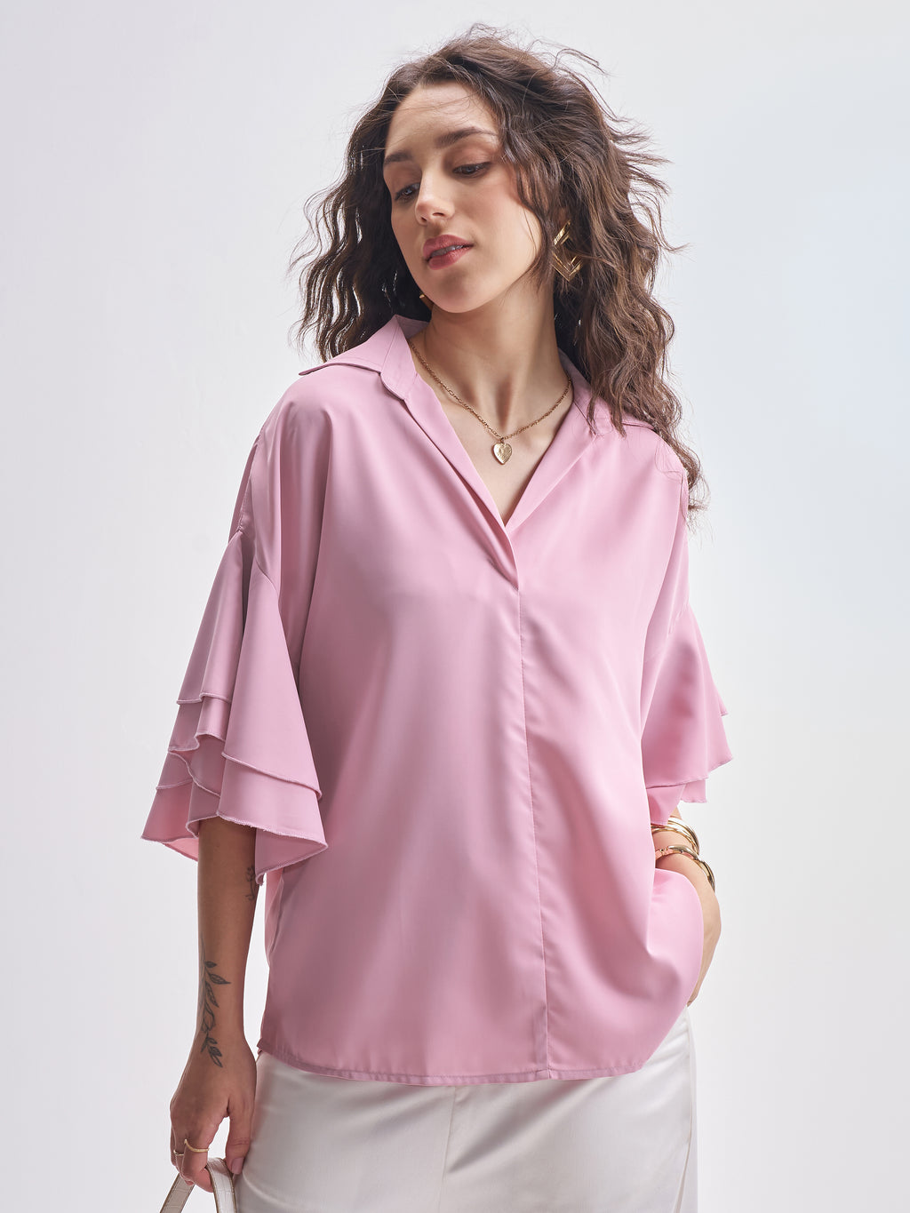 Tokyo Talkies Women Pink Solid Regular Top - Pink - Image 1