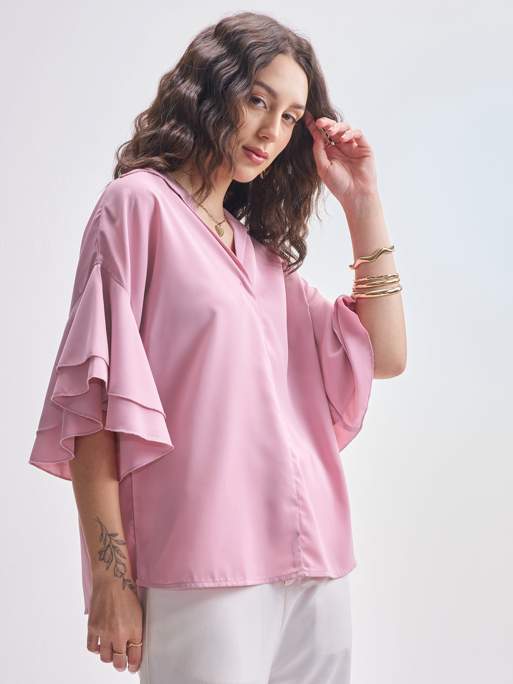 Tokyo Talkies Women Pink Solid Regular Top - Pink - Image 6