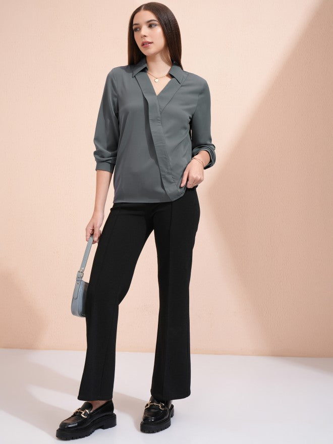 Tokyo Talkies Women Grey Solid Wrap Top - Grey - Image 2