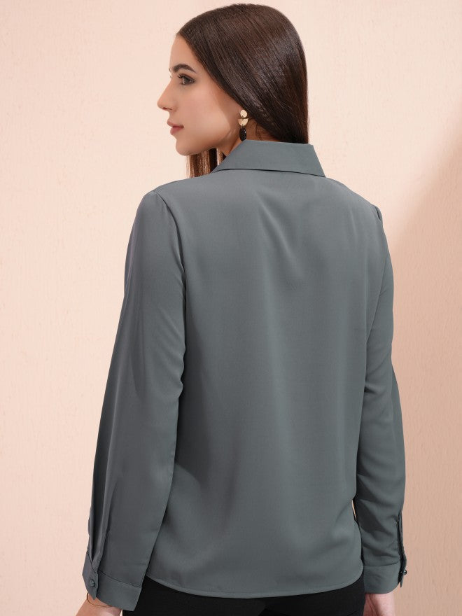 Tokyo Talkies Women Grey Solid Wrap Top - Grey - Image 3