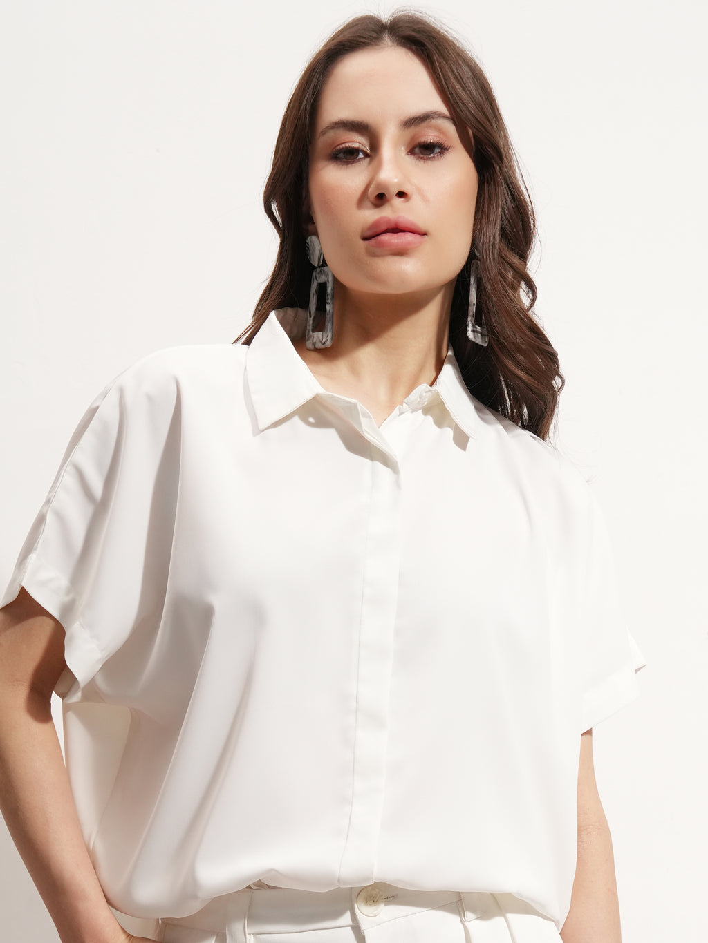 Tokyo Talkies Women Off White Solid Shirt Style Top - Off White - Image 1
