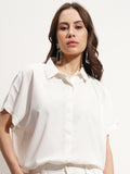 Tokyo Talkies Women Off White Solid Shirt Style Top - Off White - Image 1