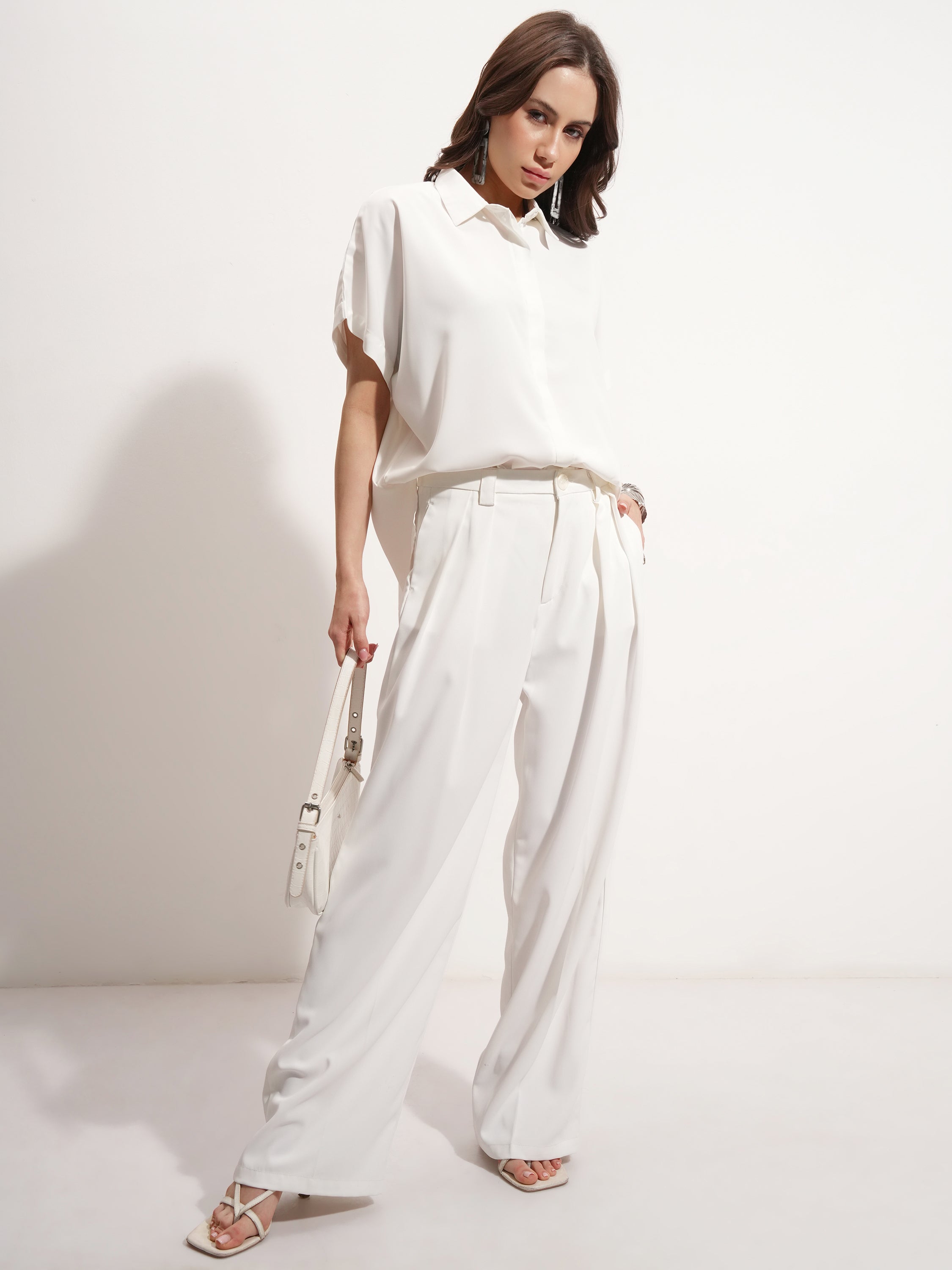 Tokyo Talkies Women Off White Solid Shirt Style Top - Off White - Image 2