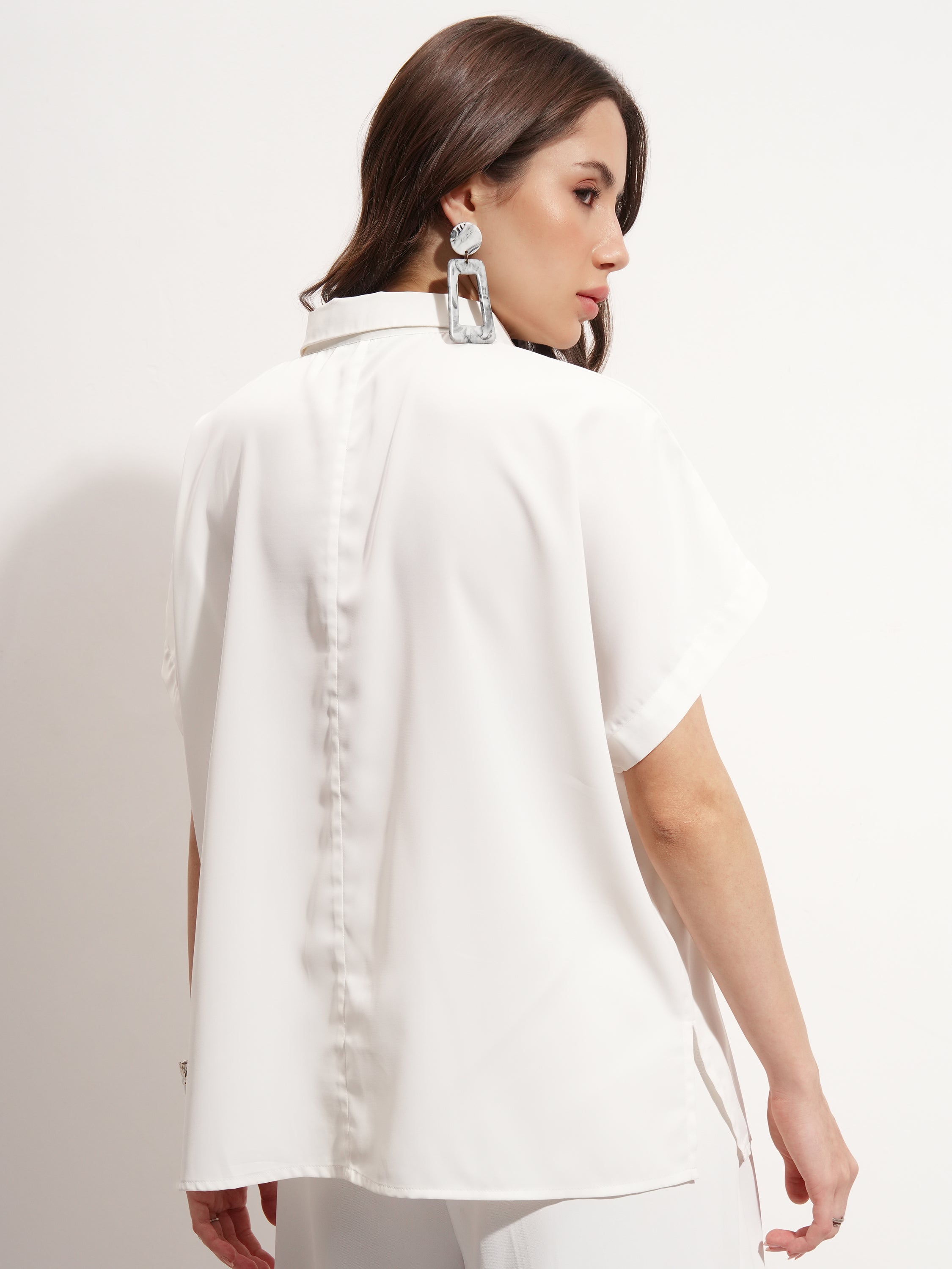 Tokyo Talkies Women Off White Solid Shirt Style Top - Off White - Image 3