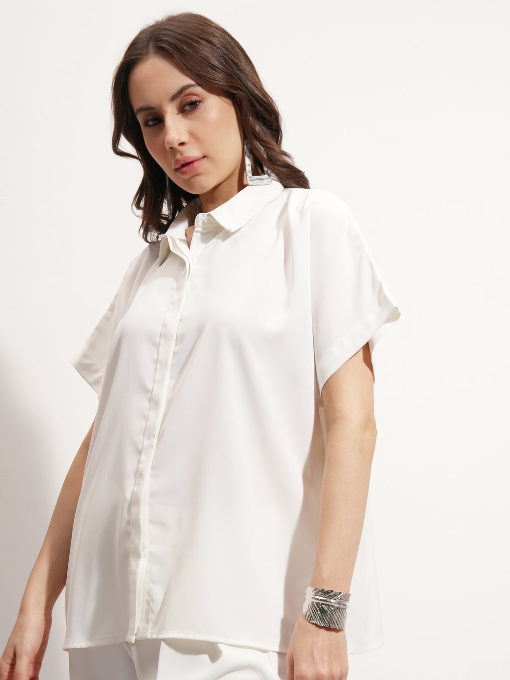 Tokyo Talkies Women Off White Solid Shirt Style Top - Off White - Image 4