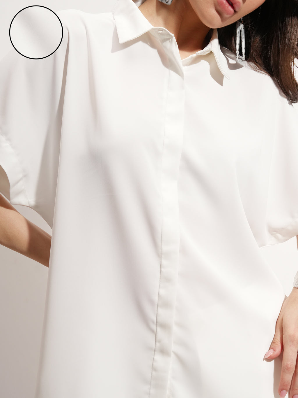 Tokyo Talkies Women Off White Solid Shirt Style Top - Off White - Image 5