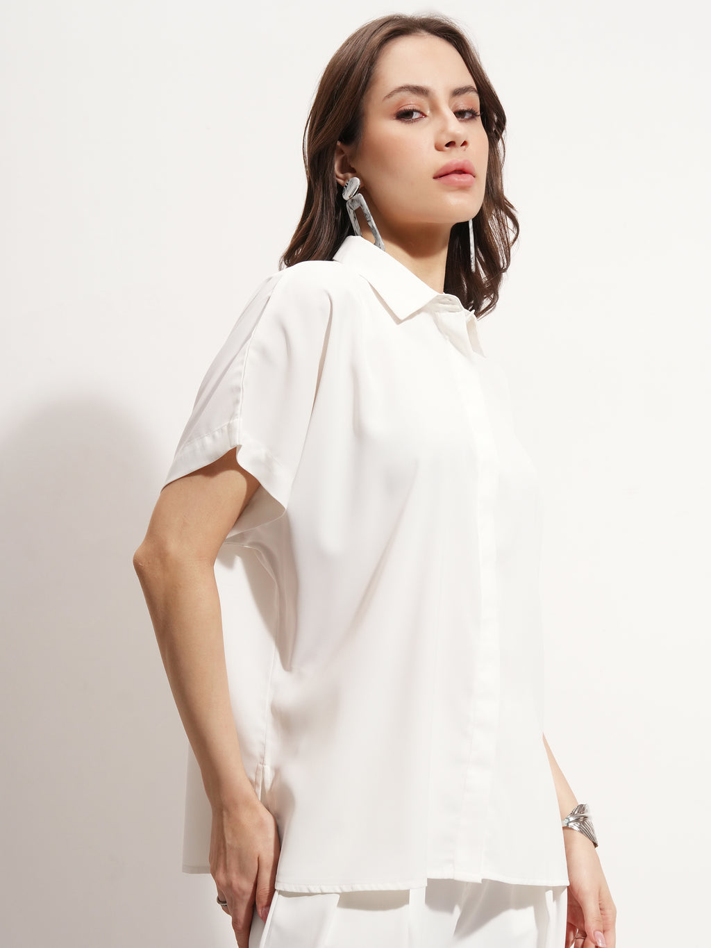 Tokyo Talkies Women Off White Solid Shirt Style Top - Off White - Image 6