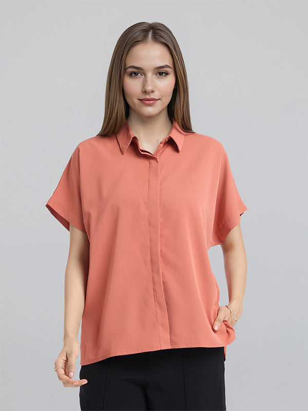 Chic By Tokyo Talkies Women Peach Solid Regular Top - Peach - Image 1