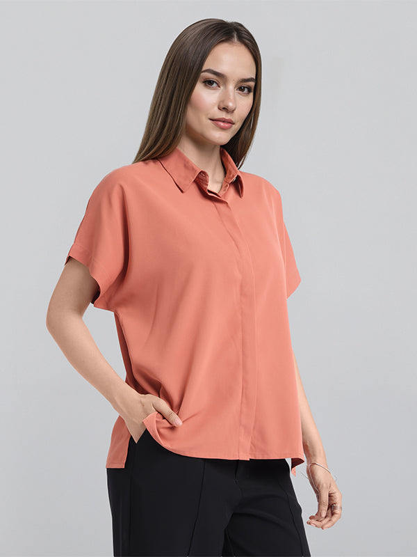 Chic By Tokyo Talkies Women Peach Solid Regular Top - Peach - Image 4