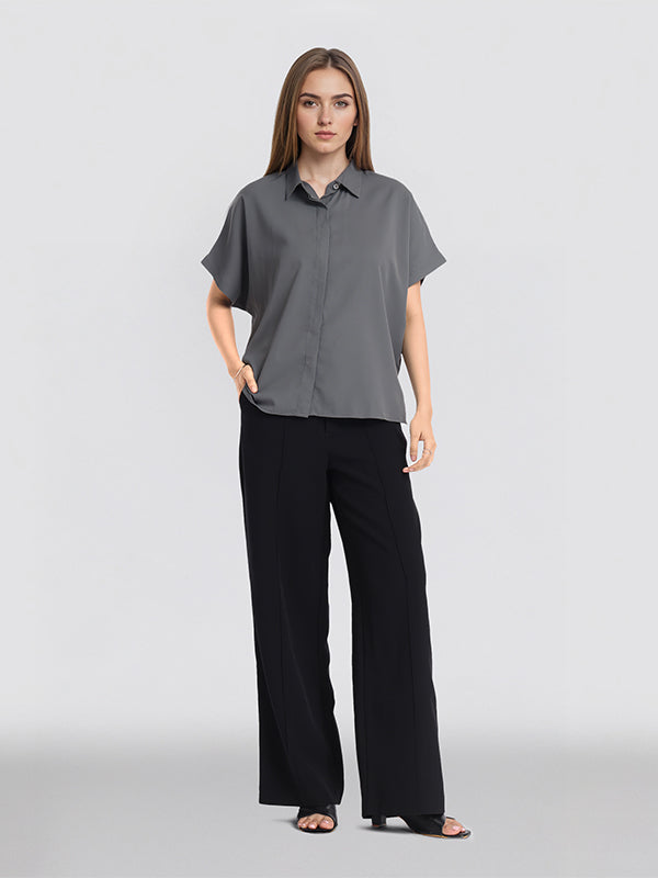Chic By Tokyo Talkies Women Grey Solid Regular Top - Grey - Image 2