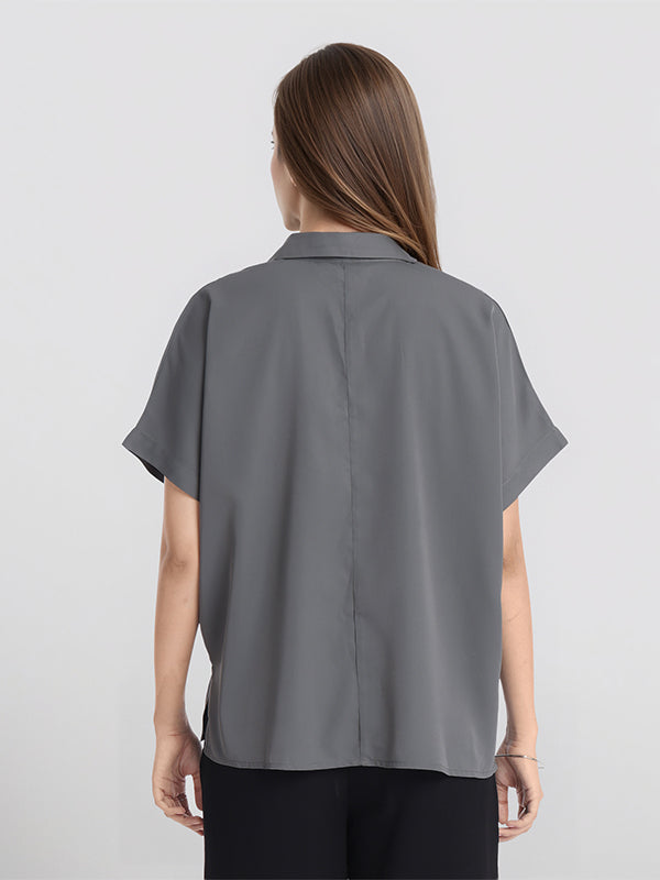 Chic By Tokyo Talkies Women Grey Solid Regular Top - Grey - Image 3