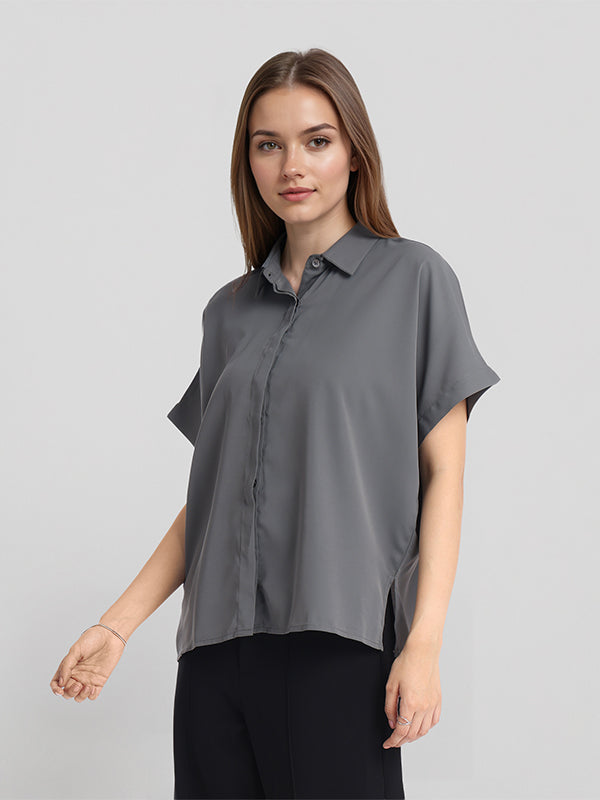 Chic By Tokyo Talkies Women Grey Solid Regular Top - Grey - Image 4