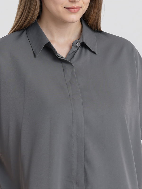 Chic By Tokyo Talkies Women Grey Solid Regular Top - Grey - Image 5