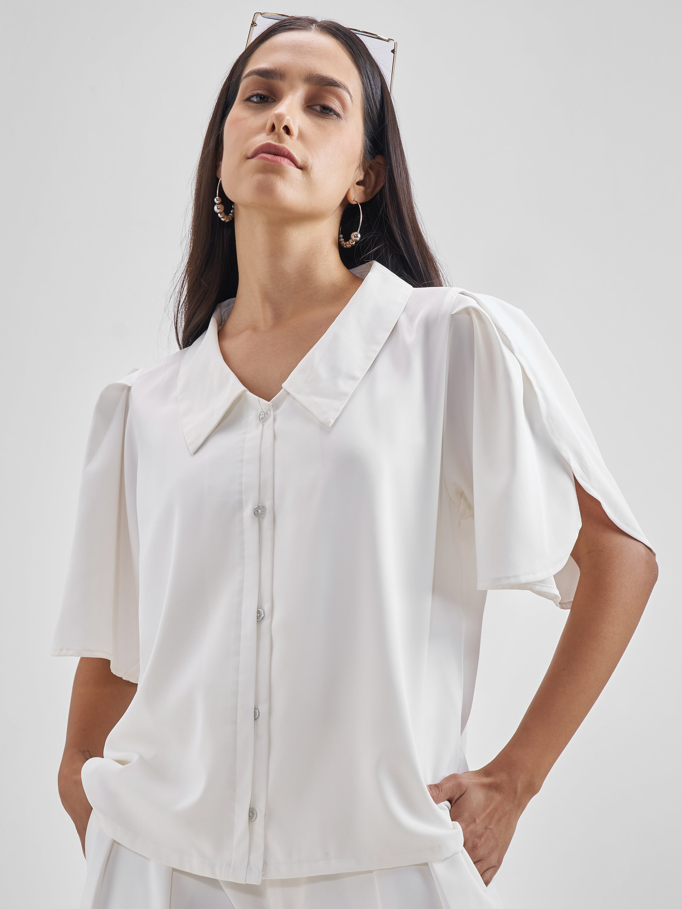Chic By Tokyo Talkies Women White Solid Shirt Style Top - White - Image 1