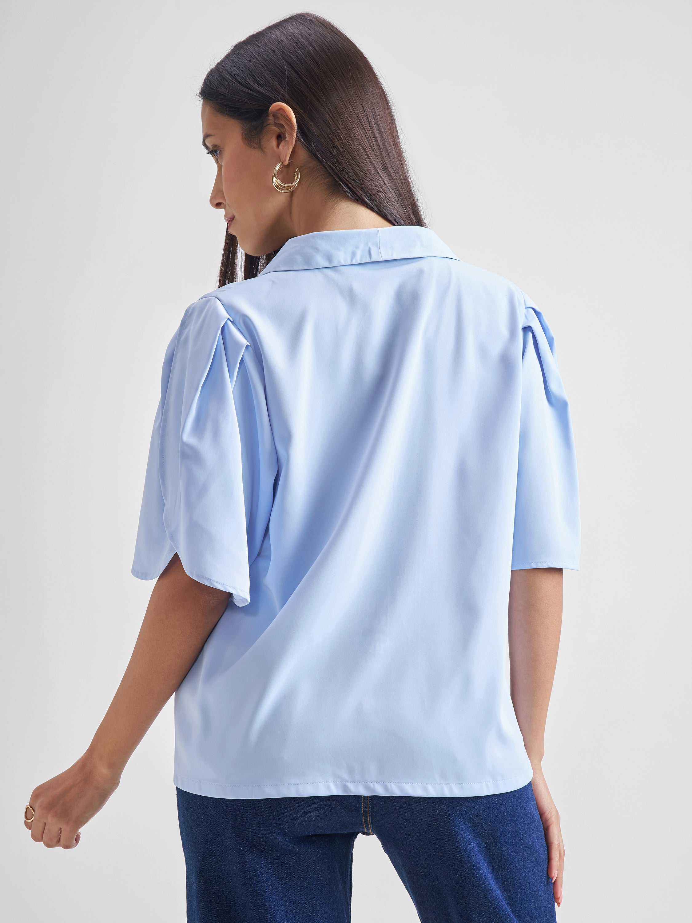 Chic By Tokyo Talkies Women Blue Solid Regular Top - Blue - Image 3