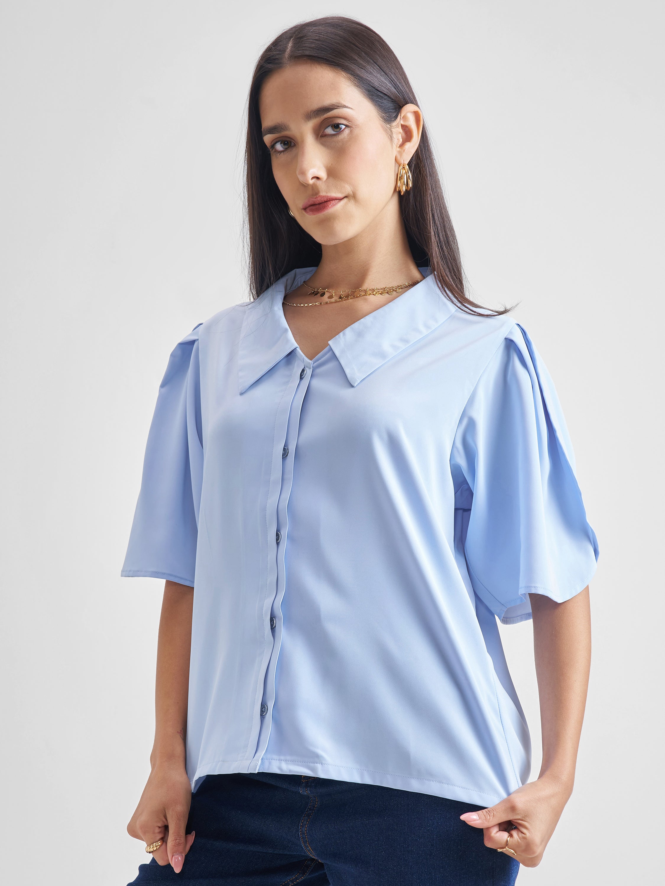 Chic By Tokyo Talkies Women Blue Solid Regular Top - Blue - Image 4