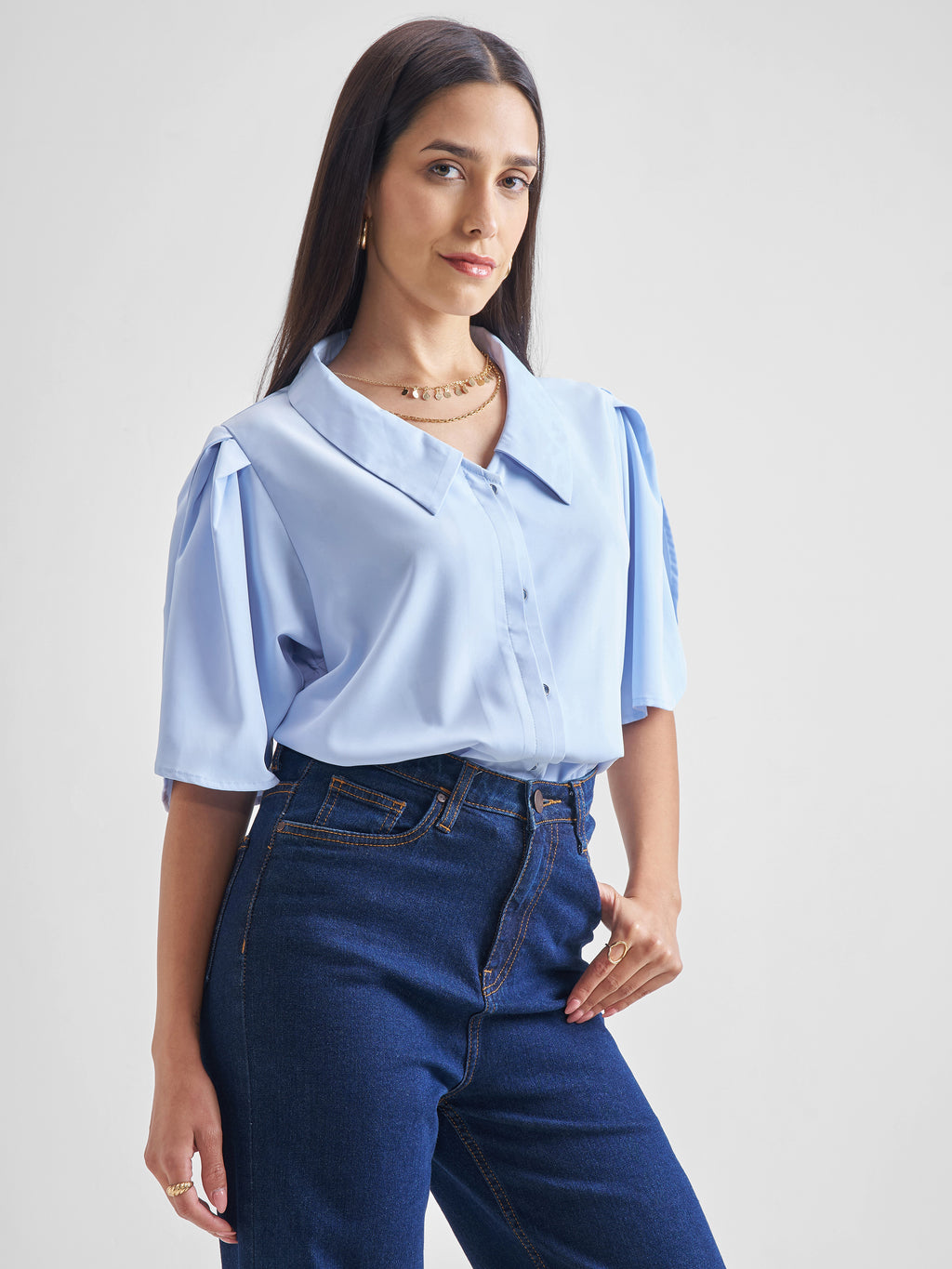 Chic By Tokyo Talkies Women Blue Solid Regular Top - Blue - Image 6