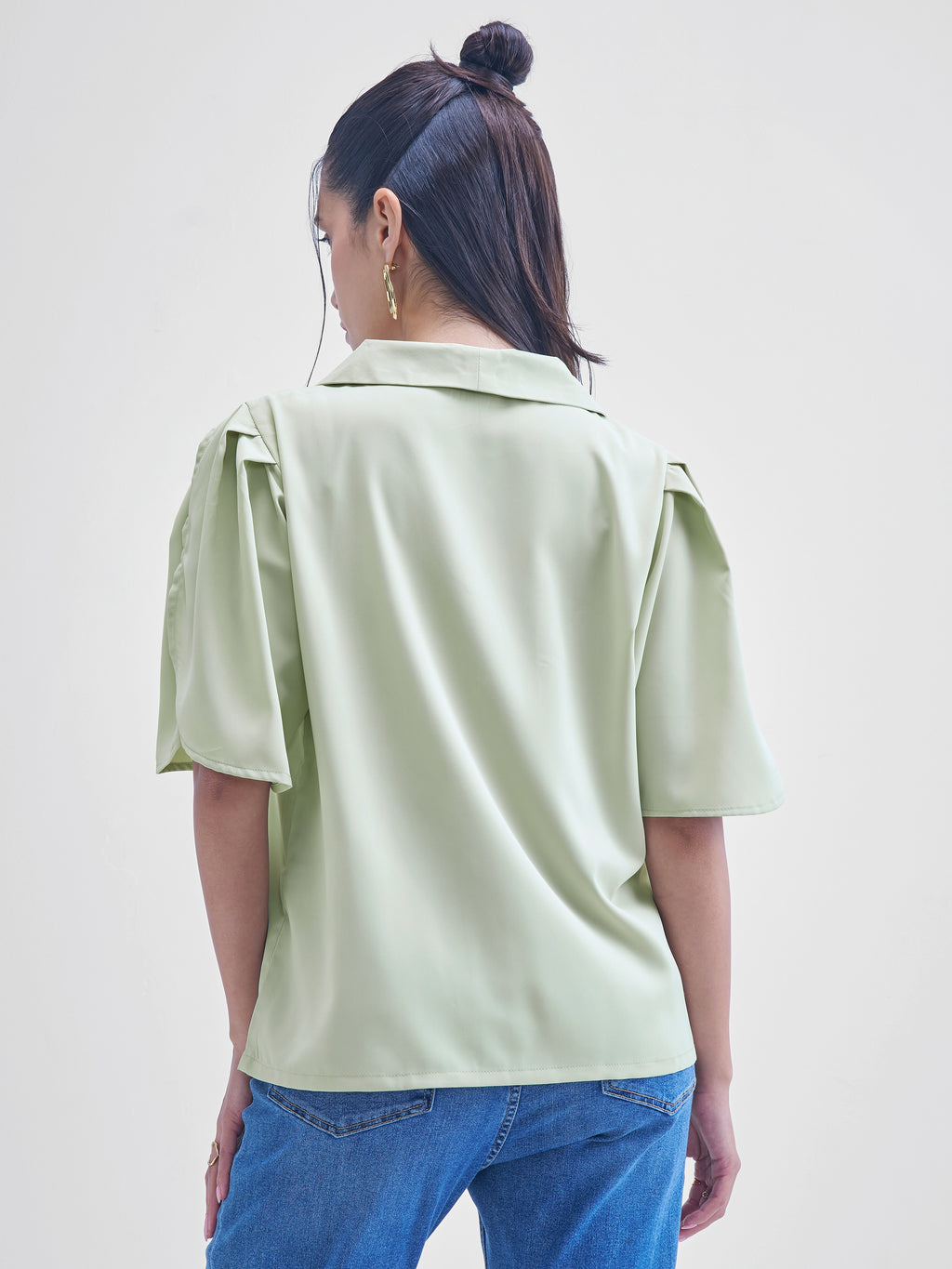Tokyo Talkies Women Green Solid Shirt Style Top - Green - Image 3