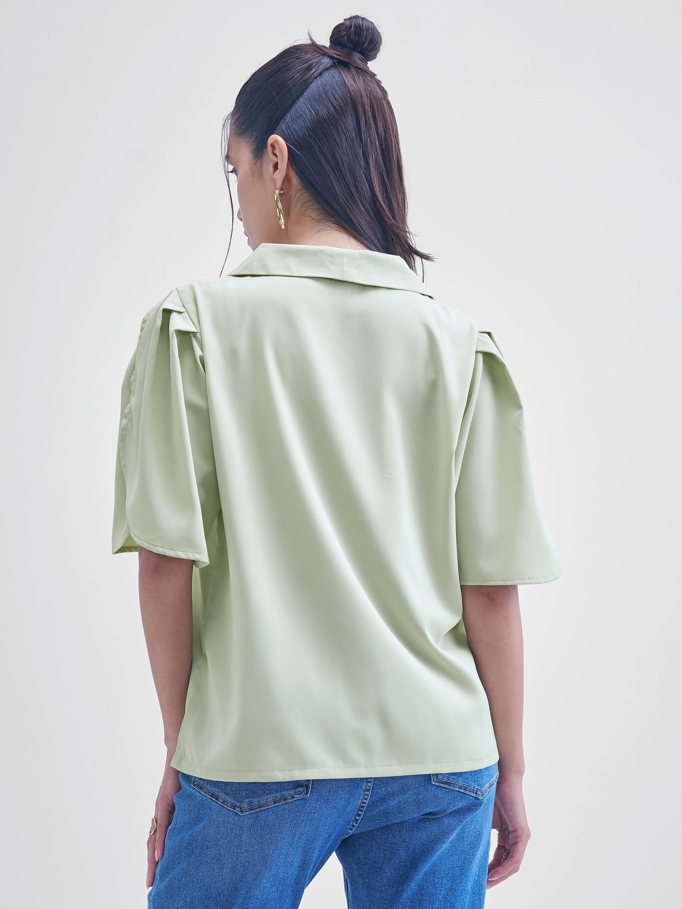 Tokyo Talkies Women Green Solid Shirt Style Top - Green - Image 3