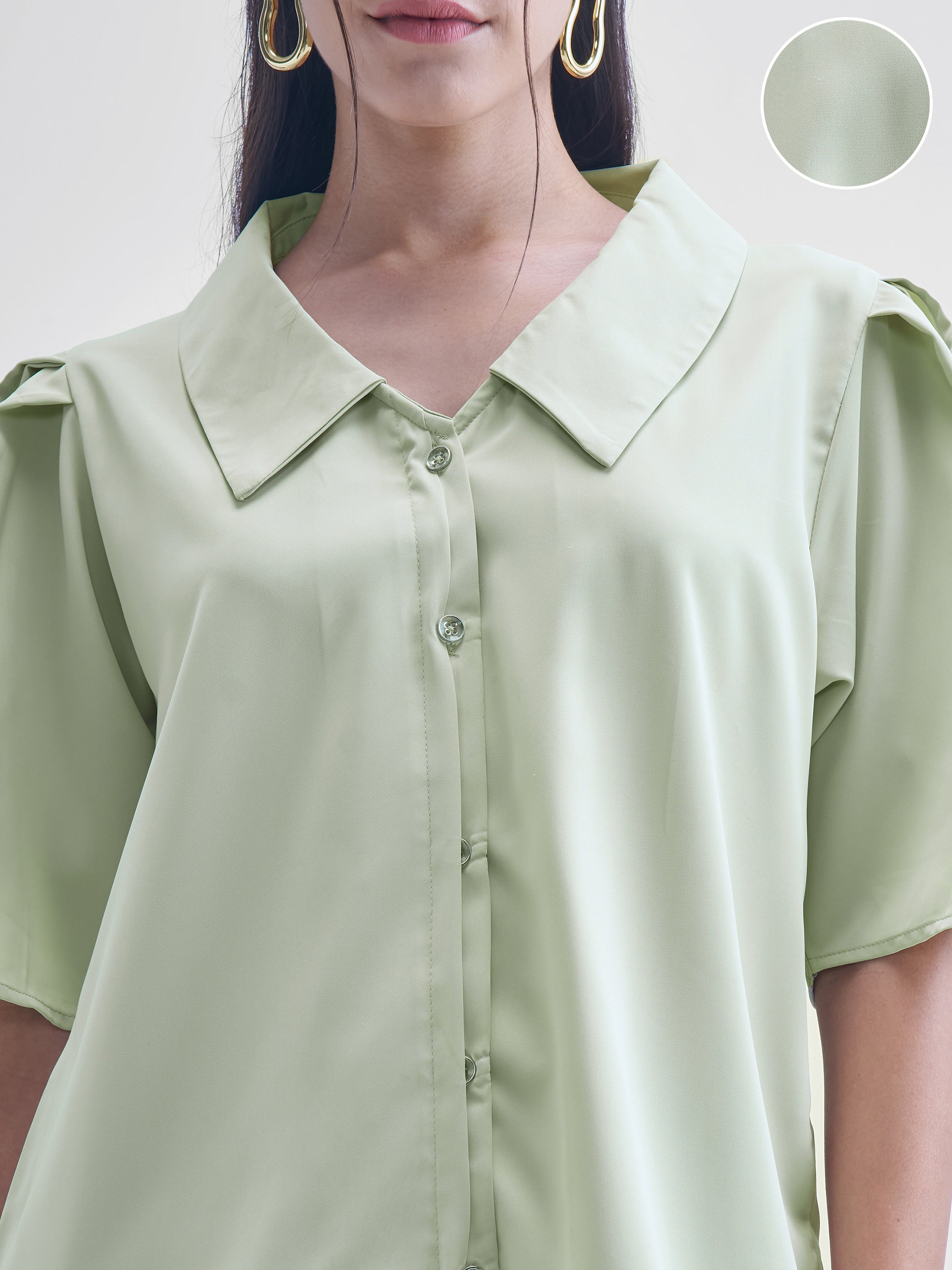 Tokyo Talkies Women Green Solid Shirt Style Top - Green - Image 5