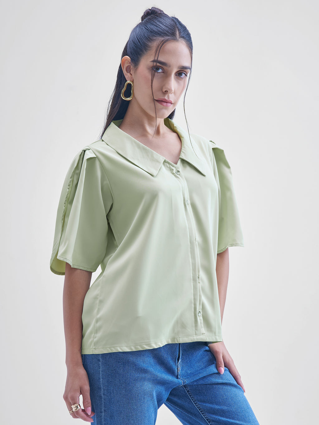 Tokyo Talkies Women Green Solid Shirt Style Top - Green - Image 6