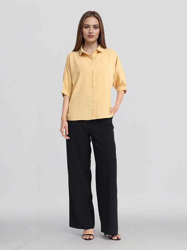 Chic By Tokyo Talkies Women Mustard Solid Regular Top - Mustard - Image 2