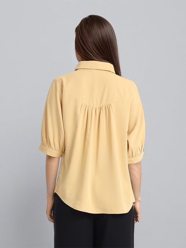 Chic By Tokyo Talkies Women Mustard Solid Regular Top - Mustard - Image 3