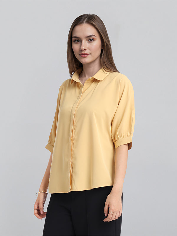 Chic By Tokyo Talkies Women Mustard Solid Regular Top - Mustard - Image 4