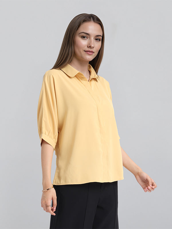Chic By Tokyo Talkies Women Mustard Solid Regular Top - Mustard - Image 6